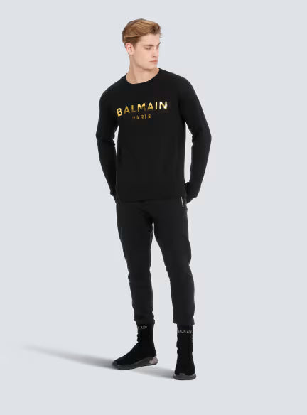 BALMAIN PARIS GOLD  METALLIC LOGO SWEATSHIRT